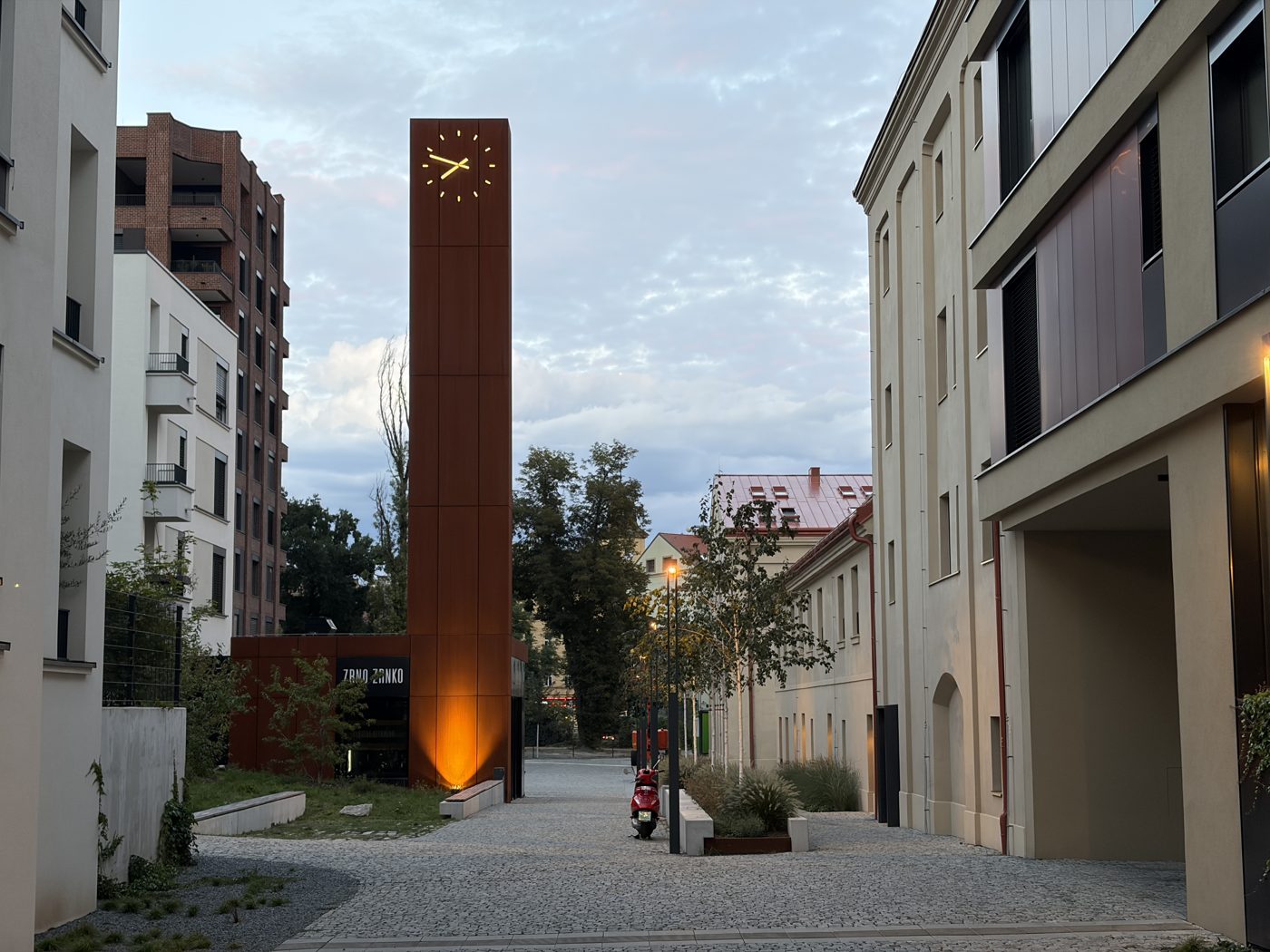 Follow Vrtbova for about 80 m towards the Zrno zrnko café (by the tall chimney w